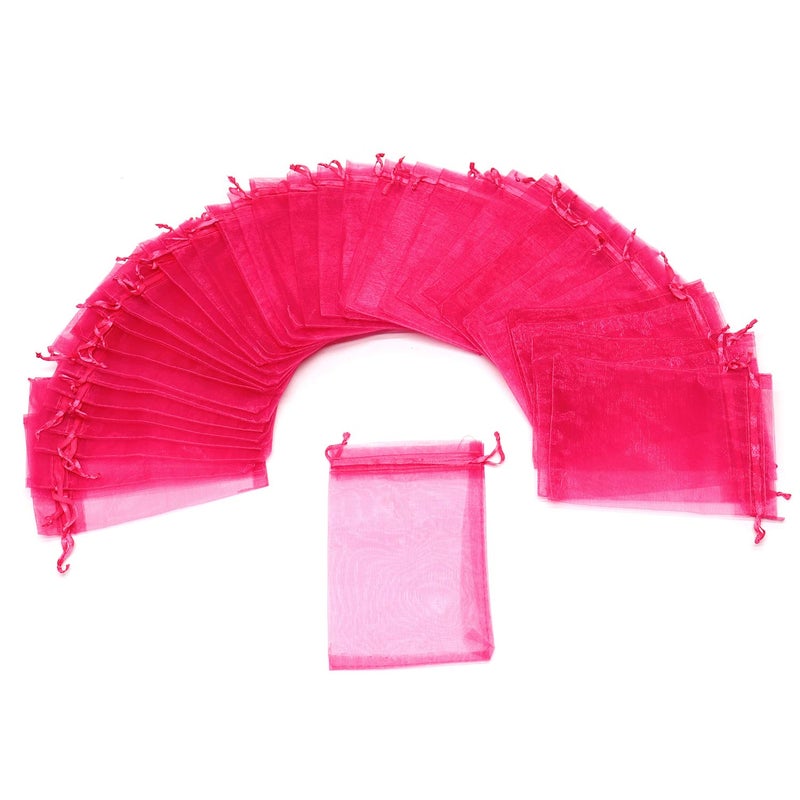 Bezall 50Pcs Organza Bags 3x4 inch, Small Jewelry Bags Drawstring Mesh Gift Bag Wedding Party Favor Christmas Candy Pouches (Hot Pink) - Image 2